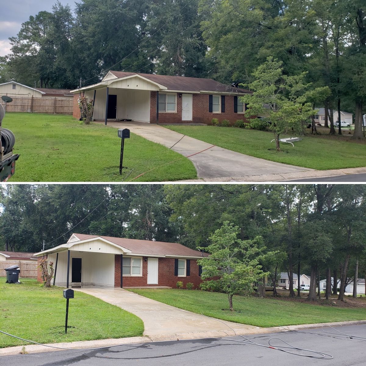 Brick patio cleaning before and after