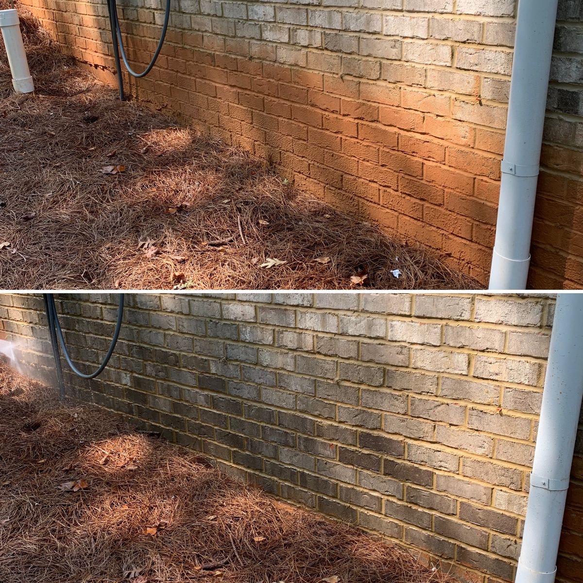 Brick wall cleaning before and after